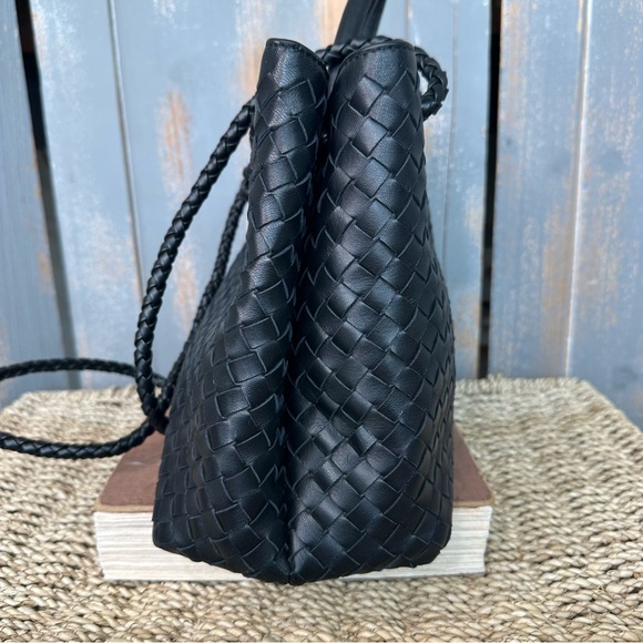 Quince Italian Leather Handwoven Satchel Black NWOT - Picture 5 of 16